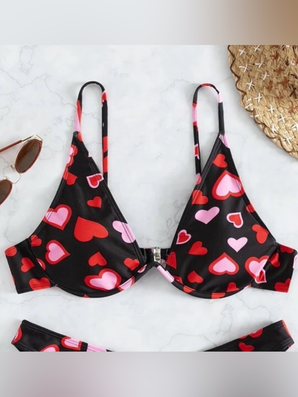 EUC- SHEIN Heart Exposed Underwire Bikini Top